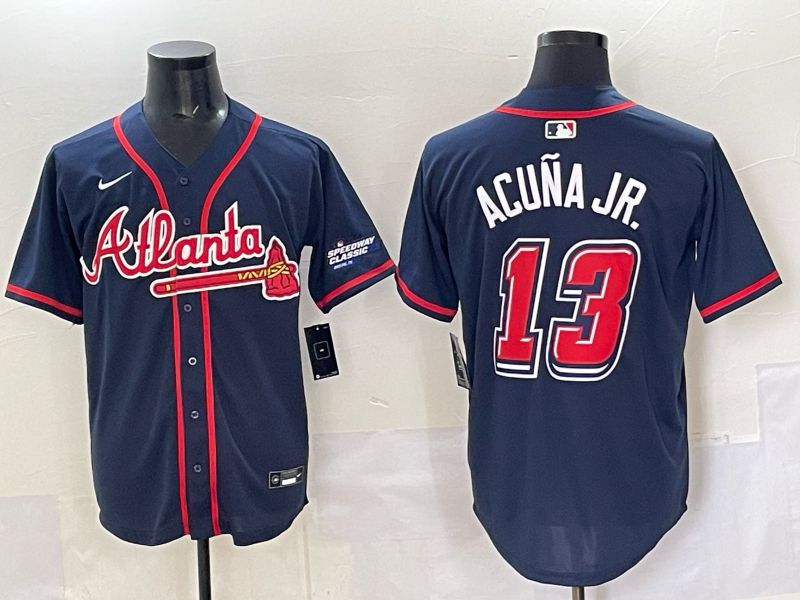 Men Atlanta Braves #13 Acuna jr Drak Blue Nike 2025 MLB Jersey style 02